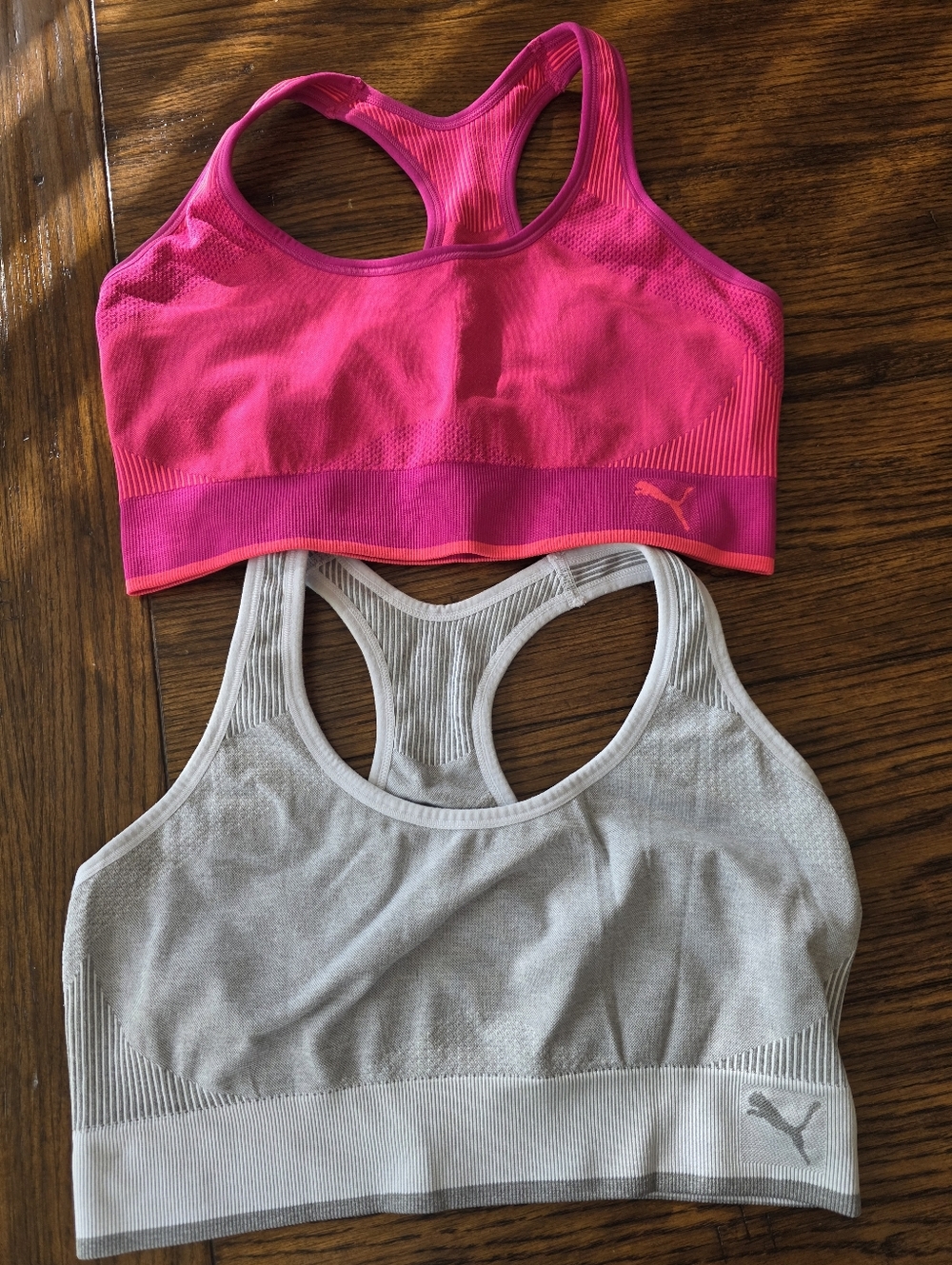 Puma Seamless Racerback Sports Bras - Hot Pink & Light Gray/white